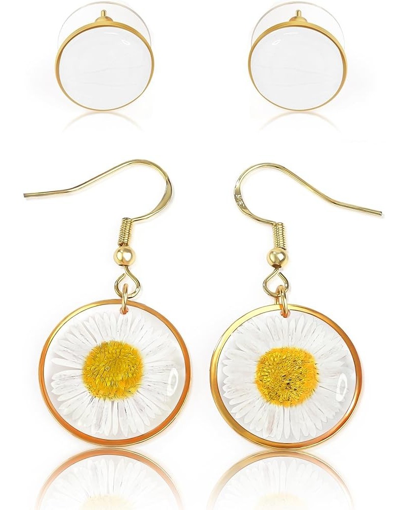 Pressed Flower Jewelry Sterling Silver Earring Gift Sets Chrysanthemum White $17.54 Necklaces