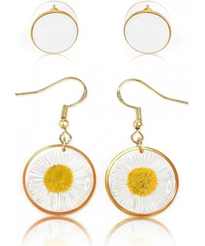 Pressed Flower Jewelry Sterling Silver Earring Gift Sets Chrysanthemum White $17.54 Necklaces