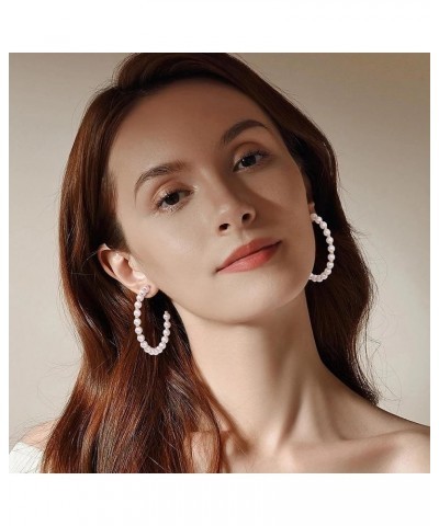 Pearl Hoop Earrings for Women with 925 Sterling Silver Post 50.0 Millimeters Vintage $9.53 Earrings