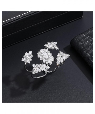 Flower Two Finger Ring for Women Girl, Ring Bracelet Hand Chain Silver Full CZ Statement Ring Cubic Zirconia Open Butterfly C...