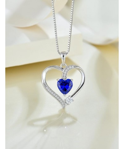 Heart 925 Sterling Silver Pendant for Women, Love Necklace with 7×7MM Birthstone Jewelry Gifts for Women 09-sapphire-Sep $23....