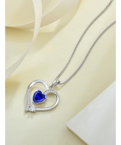 Heart 925 Sterling Silver Pendant for Women, Love Necklace with 7×7MM Birthstone Jewelry Gifts for Women 09-sapphire-Sep $23....