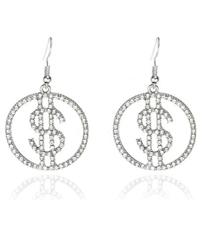 Crystal Dollar Money Sign Circle Dangle Drop Earrings for Women Girls Personality Glitter Sparkly Crystal Cubic Zirconia Roun...