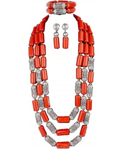 3 Rows African Artificial Coral Necklace Wedding Gift African Beads Jewelry Set 3 Rows 3 silver $58.00 Others