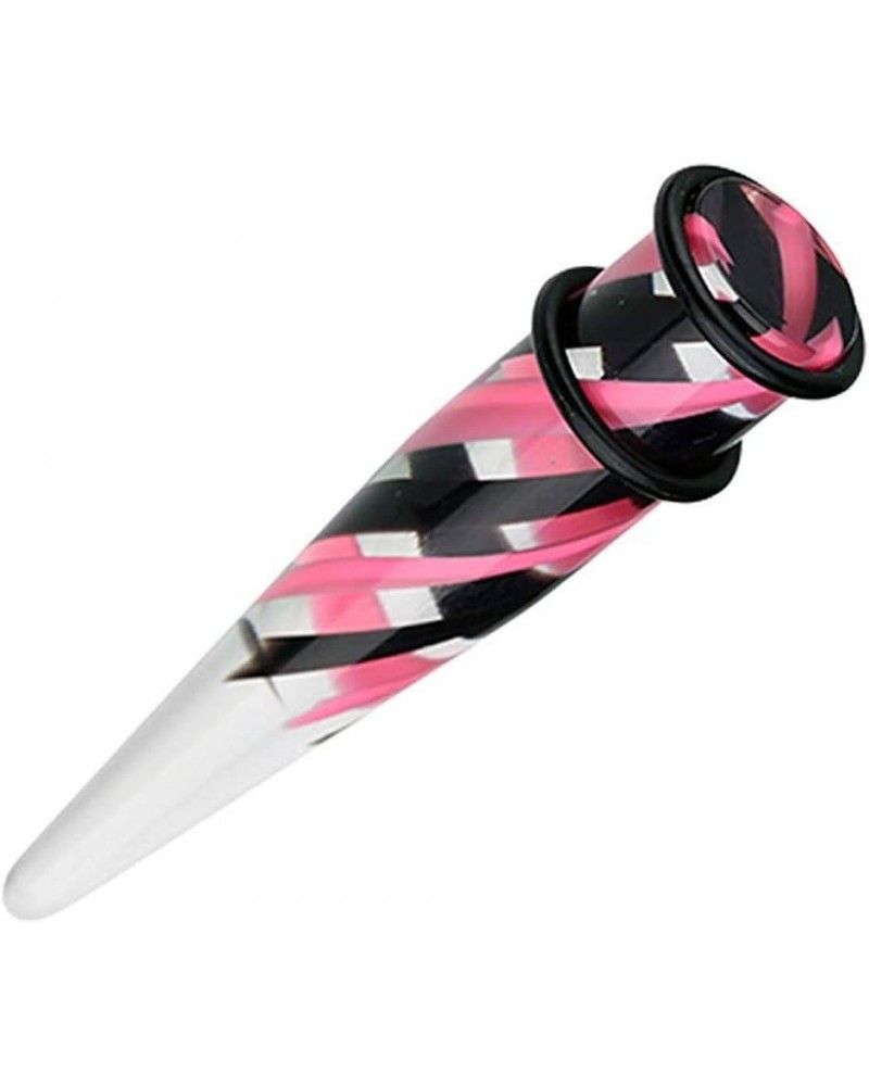 Pinstripe Swirls UV Acrylic Ear Stretching Taper 1/2" (12.5mm), Black/Pink $10.07 Body Jewelry