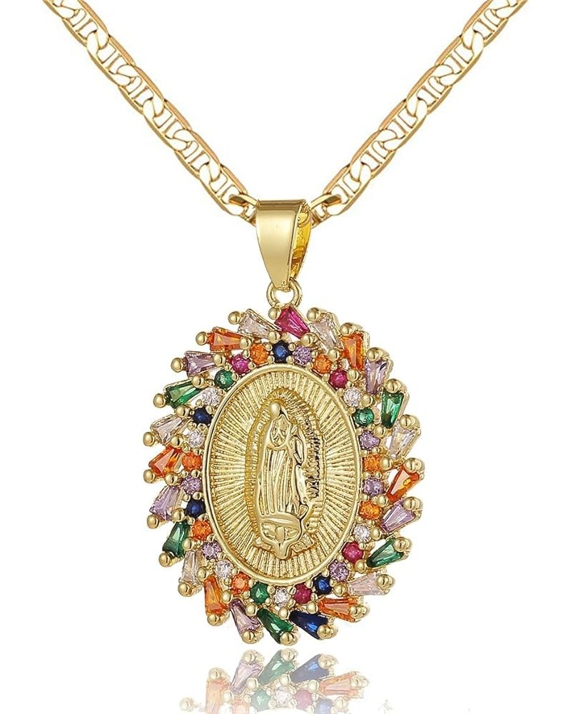 18K Gold Plated Flat 3MM Virgin Mary Guadalupe Charm Chain Pendant Necklace Christian Jewelry 020-Gold $11.59 Necklaces