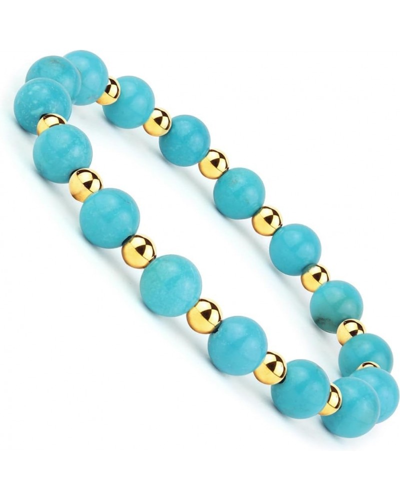 Collection Gold & Genuine Natural Gemstone Beaded Stretch Bracelet - 8mm Round Beads (7.25") Turquoise $6.88 Bracelets