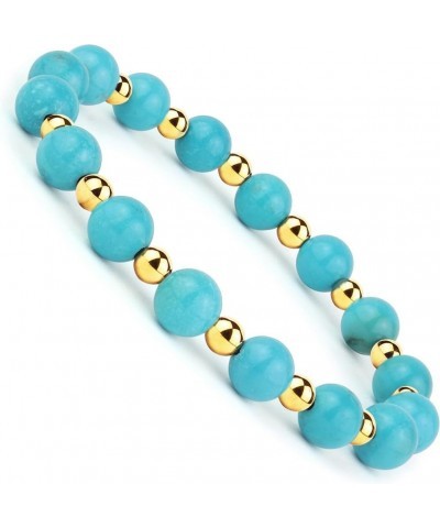 Collection Gold & Genuine Natural Gemstone Beaded Stretch Bracelet - 8mm Round Beads (7.25") Turquoise $6.88 Bracelets