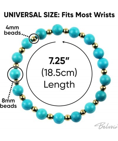 Collection Gold & Genuine Natural Gemstone Beaded Stretch Bracelet - 8mm Round Beads (7.25") Turquoise $6.88 Bracelets