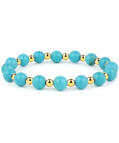 Collection Gold & Genuine Natural Gemstone Beaded Stretch Bracelet - 8mm Round Beads (7.25") Turquoise $6.88 Bracelets