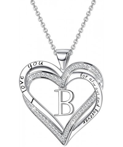 Love Birthday Necklace Women's Double Heart Letter Necklace Birthday Christmas Jewelry Gift B $6.33 Necklaces