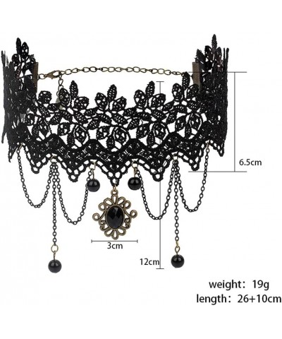 Gothic Black Lace Choker with Crystal Gemstone Teardrop Chain Tassel Floral Lace Necklace Punk Festival Funeral Accessories f...