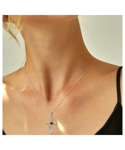 925 Sterling Silver Cross Necklace for Women 18K White Gold Plated Birth Flower Cross Pendant Necklace Sparkle Birthstone Cro...