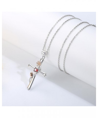 925 Sterling Silver Cross Necklace for Women 18K White Gold Plated Birth Flower Cross Pendant Necklace Sparkle Birthstone Cro...