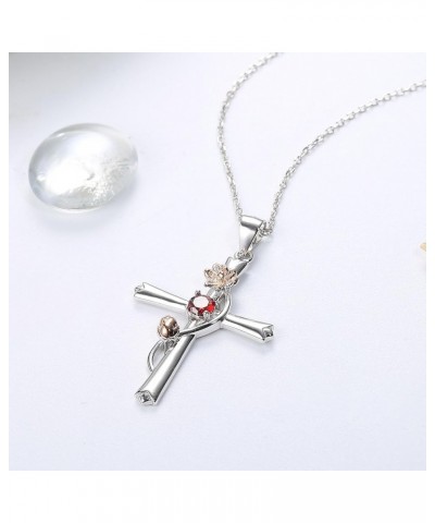 925 Sterling Silver Cross Necklace for Women 18K White Gold Plated Birth Flower Cross Pendant Necklace Sparkle Birthstone Cro...