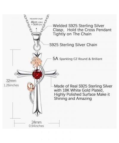 925 Sterling Silver Cross Necklace for Women 18K White Gold Plated Birth Flower Cross Pendant Necklace Sparkle Birthstone Cro...