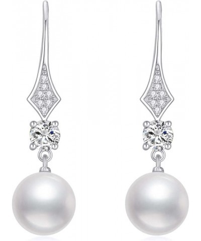 10k Gold Created Moissanite and Freshwater Cultured Pearl Dangle Earrings for Women, Fine Jewelry Gifts for Her White Gold $6...