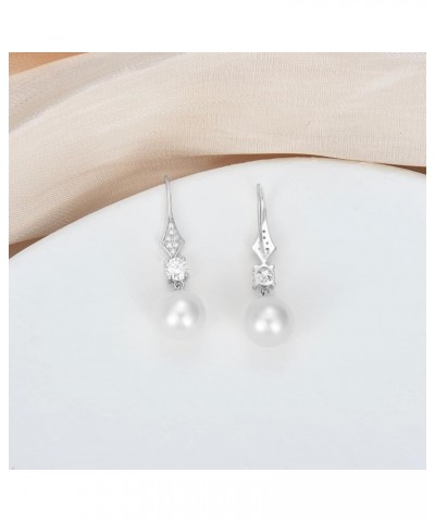 10k Gold Created Moissanite and Freshwater Cultured Pearl Dangle Earrings for Women, Fine Jewelry Gifts for Her White Gold $6...