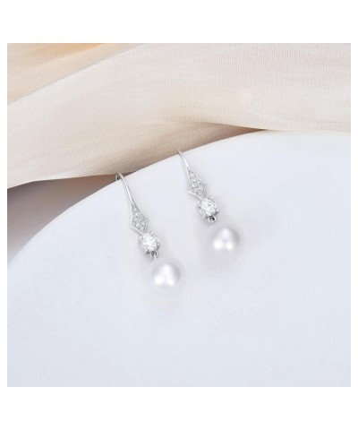 10k Gold Created Moissanite and Freshwater Cultured Pearl Dangle Earrings for Women, Fine Jewelry Gifts for Her White Gold $6...