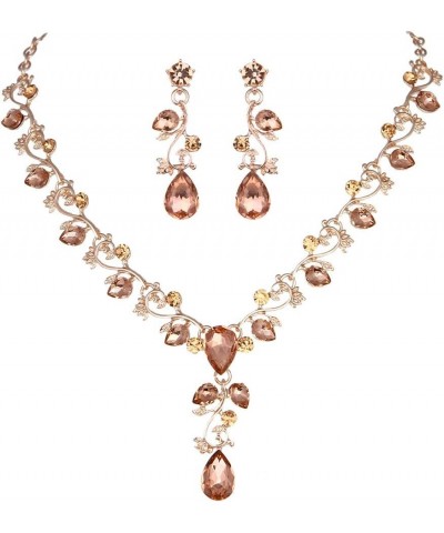 Leaf Vine Crystal Necklace Earrings Jewelry Set for Bridesmaids V-Neck Formal Evening Dress Peach-Rose Gold Tone $10.25 Jewel...