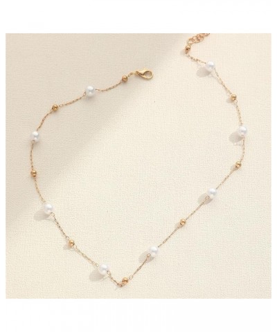 Pearl Choker Necklace Gold Bead Chain Necklace Pearl Beaded Necklaces for Women White Pearl Beaded Necklace for Girls Gifts G...