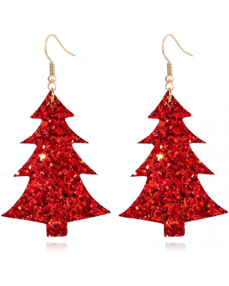 Lightweight Christmas Tree Faux Leather Sequins Dangle Earrings Glitter three-layer splicing sequin PU Earrings for Women Gir...