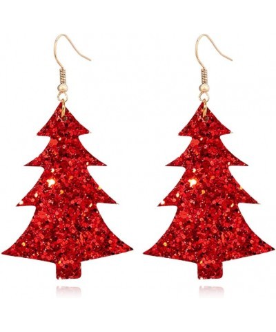 Lightweight Christmas Tree Faux Leather Sequins Dangle Earrings Glitter three-layer splicing sequin PU Earrings for Women Gir...