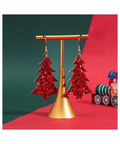 Lightweight Christmas Tree Faux Leather Sequins Dangle Earrings Glitter three-layer splicing sequin PU Earrings for Women Gir...