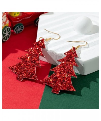 Lightweight Christmas Tree Faux Leather Sequins Dangle Earrings Glitter three-layer splicing sequin PU Earrings for Women Gir...