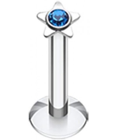 Sparkle Star Top Internally Threaded Labret 14 GA, Length: 8mm, Blue $9.17 Body Jewelry