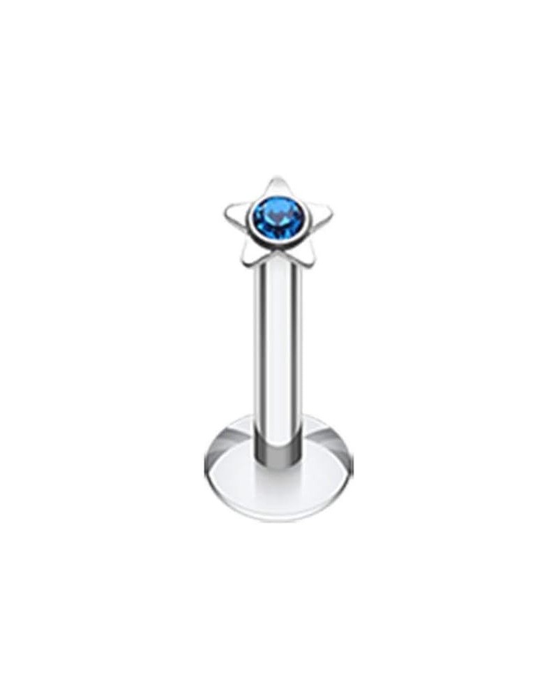 Sparkle Star Top Internally Threaded Labret 14 GA, Length: 8mm, Blue $9.17 Body Jewelry