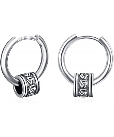 Viking Runes Earrings for Men Women 925 Sterling Silver Hoop Earrings Men Hypoallergenic Earrings for Sensitive Ears 13-Vikin...