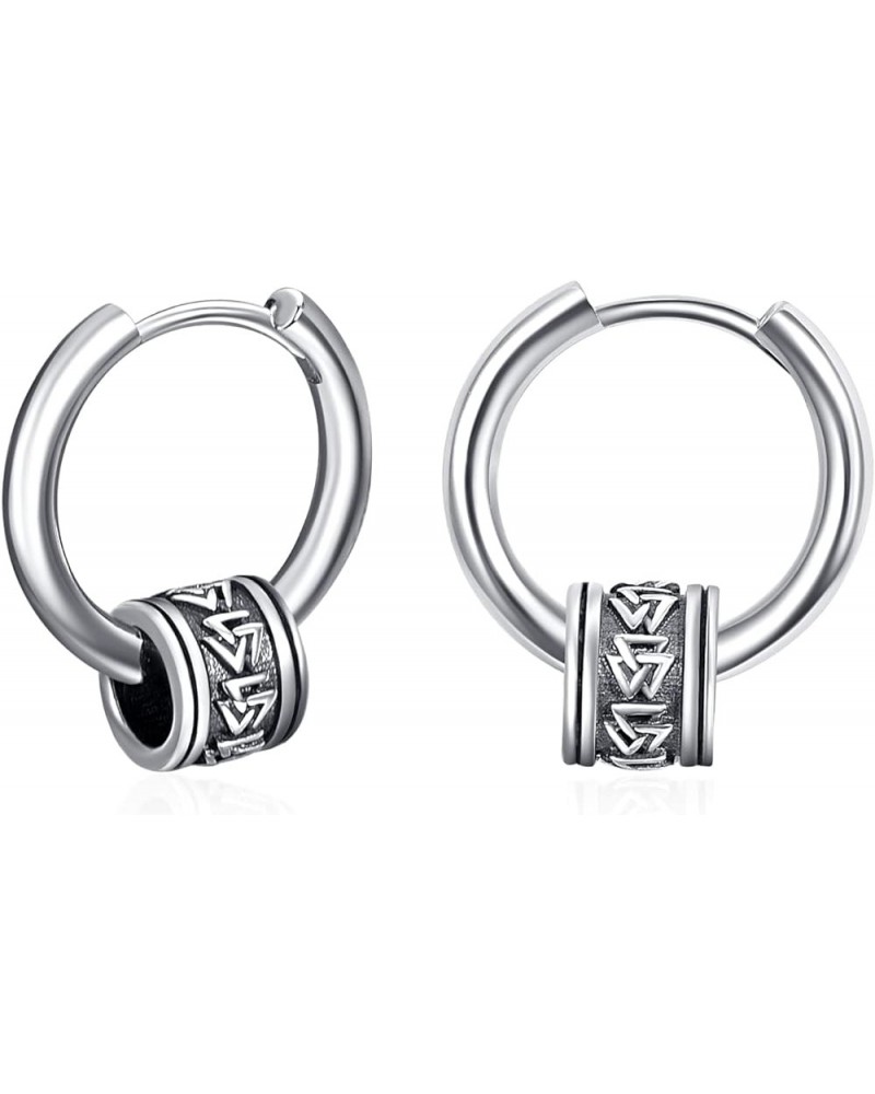 Viking Runes Earrings for Men Women 925 Sterling Silver Hoop Earrings Men Hypoallergenic Earrings for Sensitive Ears 13-Vikin...