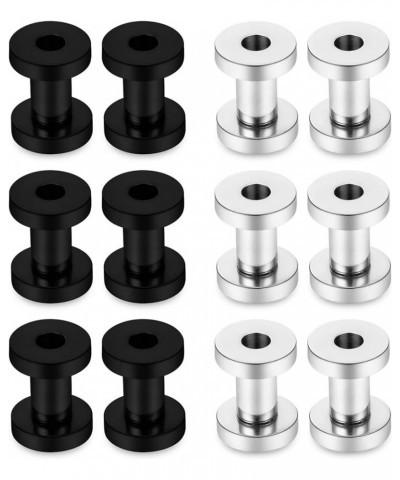 6 Pairs Surgical Steel Ear Gauges Screw Plugs Tunnel Earlobe Expander Stretcher Piercing Jewelry Kit for Women Men 14G-6G 6G ...