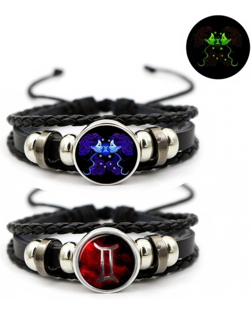 2Pcs Multilayer Constellation Zodiac Leather Bracelet Vintage Black Leather Bracelet Adjustable Handmade Woven Bracelet Birth...