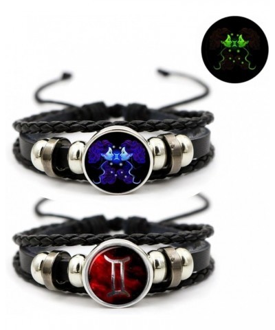 2Pcs Multilayer Constellation Zodiac Leather Bracelet Vintage Black Leather Bracelet Adjustable Handmade Woven Bracelet Birth...