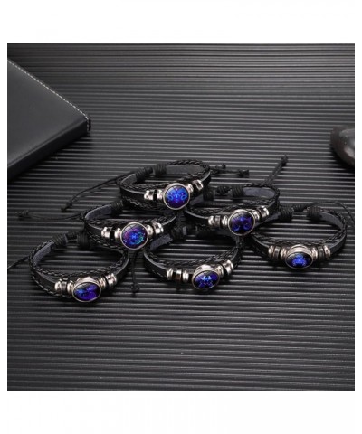 2Pcs Multilayer Constellation Zodiac Leather Bracelet Vintage Black Leather Bracelet Adjustable Handmade Woven Bracelet Birth...