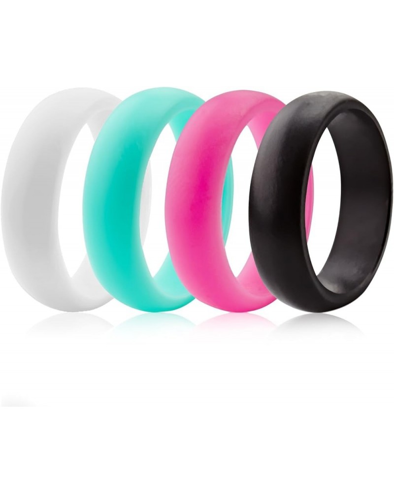 Women Silicone Wedding Bands, Breathable Leaf Cross Pattern Wedding Rings - 4mm Wide Z - Teal, Pink, Black, White 9.5 - 10 (1...