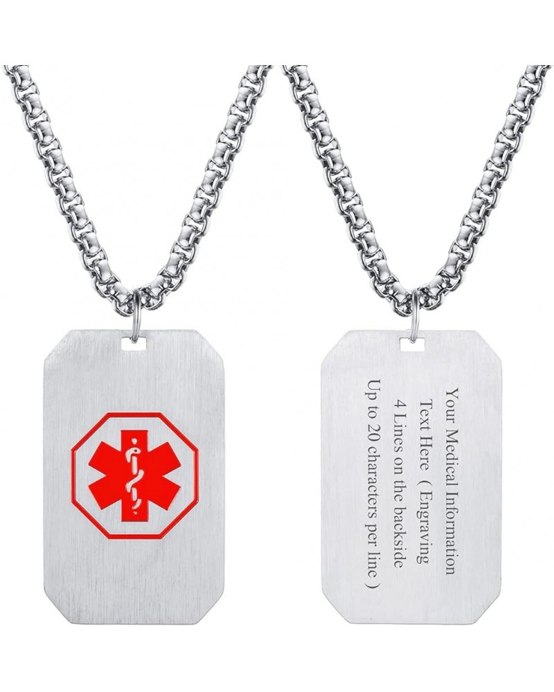 Personalized Medical Alert Necklace | Customized Stainless Steel Emergency Medical ID Dog Tag Pendant Necklace For Mens Women...