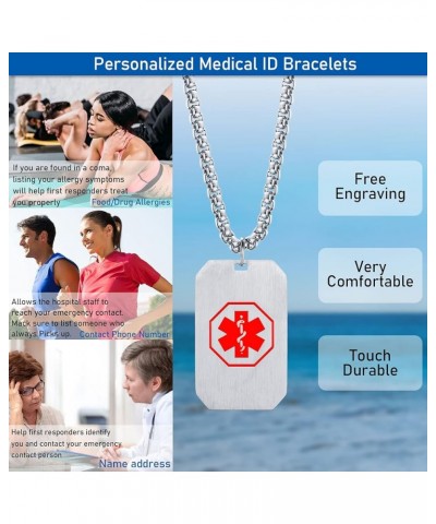 Personalized Medical Alert Necklace | Customized Stainless Steel Emergency Medical ID Dog Tag Pendant Necklace For Mens Women...