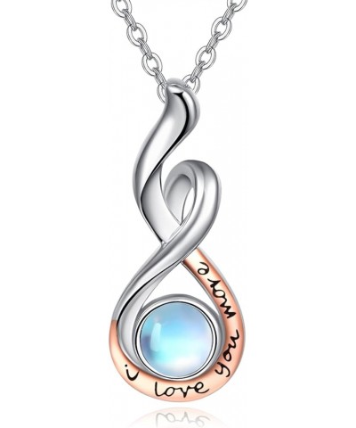 Moonstone Necklace 925 Sterling Silver Teardrop Moonstone Jewelry Infinity Pendant I Love You More Necklace Anniversary Birth...