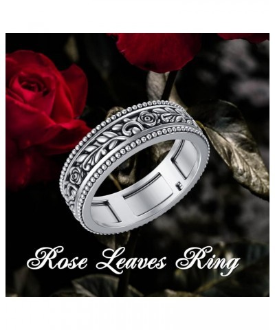 Rose Leaves Ring Jewelry 925 Sterling Silver Rings Spinner Ring for Women men Stress Relief Ring Size 7-8 Size-8 $21.00 Rings