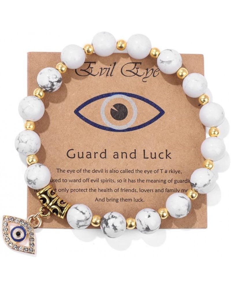 Evil Eye Lucky Bracelet Protection Amulet Natural Stone Beads Evil Eye Charm Bracelets White Turquoise $6.11 Bracelets