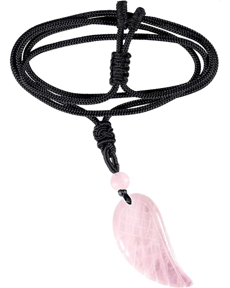 Stone Angel Wing Pendant Necklace for Women and man, Hand Carved Crystal Amulet Jewelry for Reiki Healing 5-Rose Quartz Cryst...