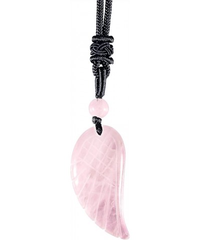 Stone Angel Wing Pendant Necklace for Women and man, Hand Carved Crystal Amulet Jewelry for Reiki Healing 5-Rose Quartz Cryst...