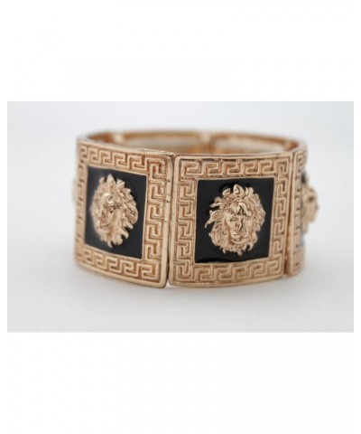 TFJ Women Elastic Band Bracelet Hip Hop Fashion Jewelry Gold Metal Squares Lion Charms Bangle $11.96 Bracelets