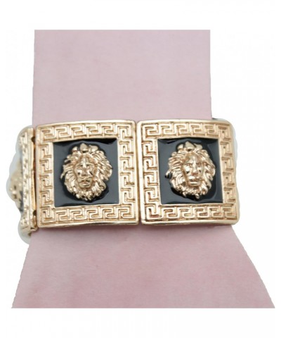 TFJ Women Elastic Band Bracelet Hip Hop Fashion Jewelry Gold Metal Squares Lion Charms Bangle $11.96 Bracelets