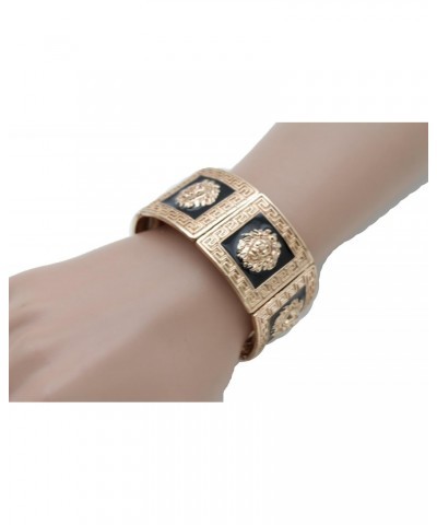 TFJ Women Elastic Band Bracelet Hip Hop Fashion Jewelry Gold Metal Squares Lion Charms Bangle $11.96 Bracelets