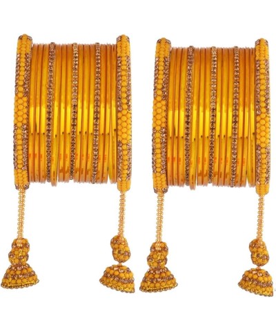 Indian Bangle Set Rhinestone CZ Plain Metal Bracelet Bangle Jewelry for Women Glossy Yellow (Set of 34 Pcs) 2-8 $9.82 Bracelets