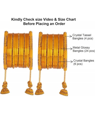 Indian Bangle Set Rhinestone CZ Plain Metal Bracelet Bangle Jewelry for Women Glossy Yellow (Set of 34 Pcs) 2-8 $9.82 Bracelets